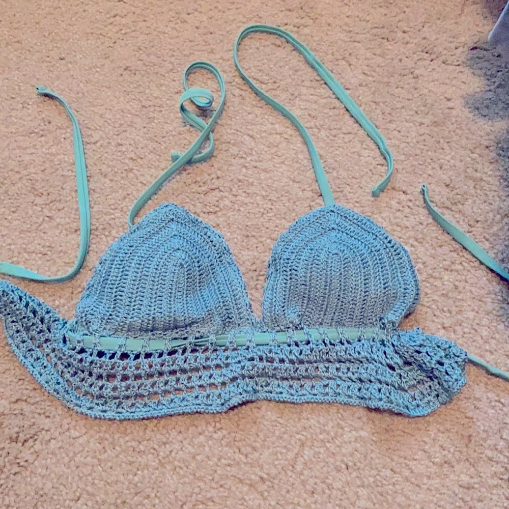 Blue/green bathing suit top.